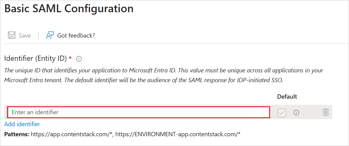 Screenshot shows how to paste the Identifier value.