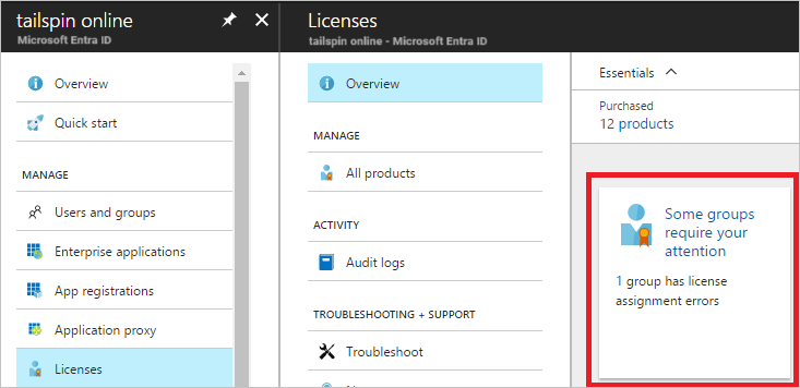 Screenshot of information about groups in error state.