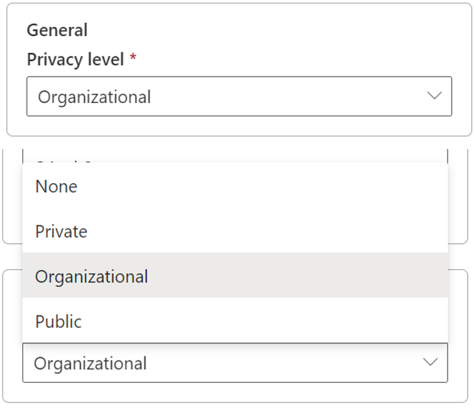 Skærmbillede, der viser niveauet for beskyttelse af personlige oplysninger for data lake gen2.