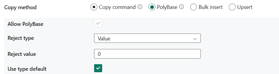 Skærmbillede, der viser PolyBase-indstillinger.