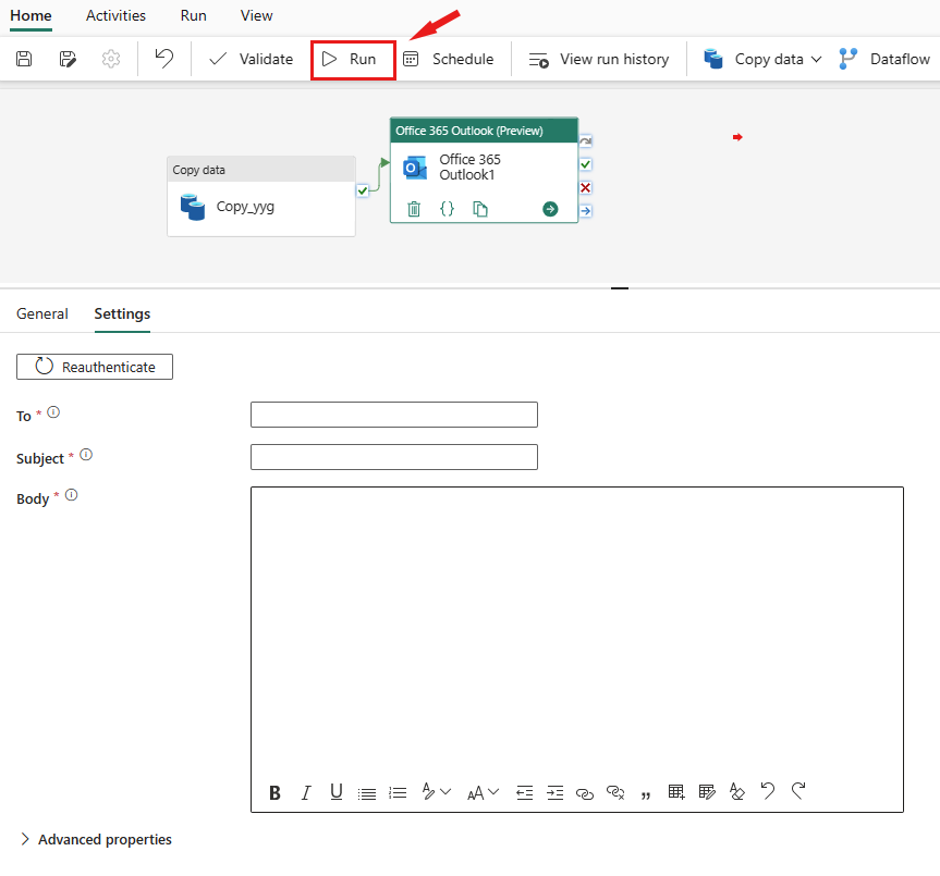 Skærmbillede, der viser denne Outlook-aktivitet i Office 365.