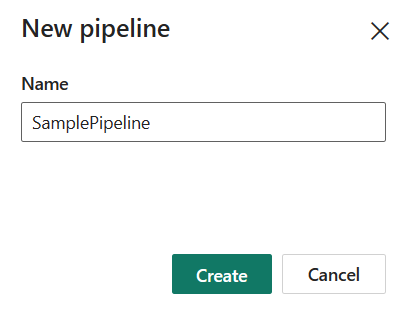 Skærmbillede, der viser navnet på oprettelse af en ny pipeline.