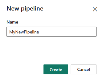 Skærmbillede, der viser navnet på oprettelse af en ny pipeline.