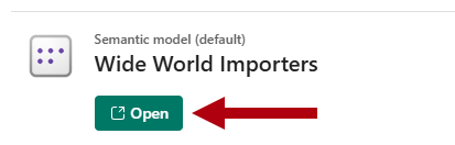 Skærmbillede af den semantiske standardmodel, hvor knappen Åbn fremhæves.