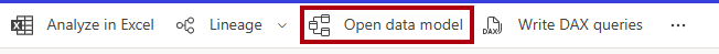 Skærmbillede af menuen, hvor indstillingen Åbn datamodel fremhæves.