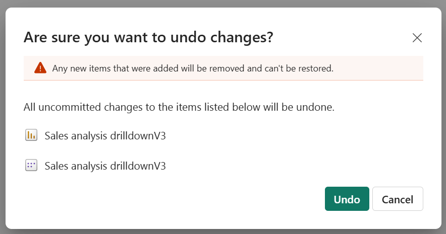 Screenshot of Warning message after Undo.