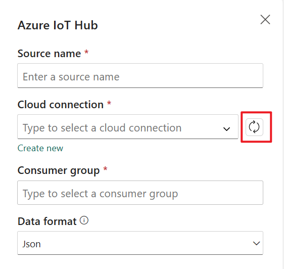 Skærmbillede, der viser, hvor du kan opdatere cloudforbindelsen til Azure IoT Hub.