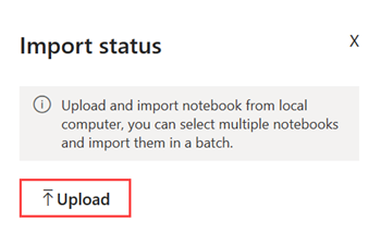 Skærmbillede af vinduet Importstatus. Knappen Upload er fremhævet.