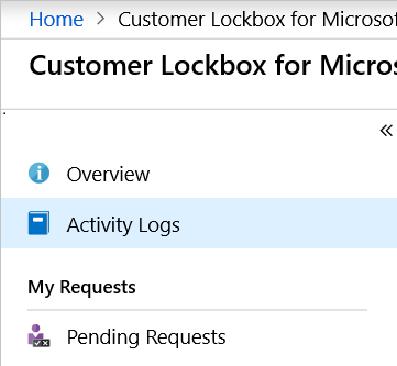 Skærmbillede af aktivitetsloggene i Customer Lockbox til Microsoft Azure.