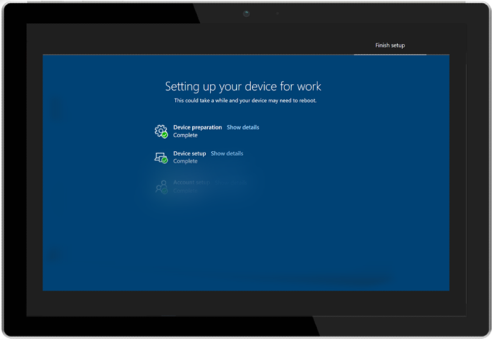 Start page of Autopilot setup showing "device preparation" and "device setup" phases.