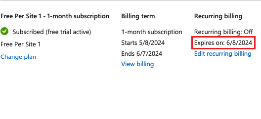 Screenshot showing the date the subscription expires.