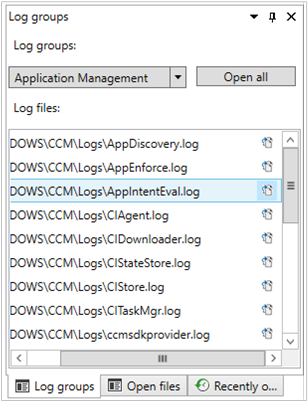 Screenshot of OneTrace log group for application management