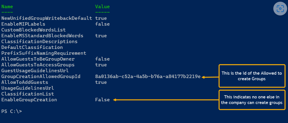 Skærmbillede af PowerShell-scriptoutput.