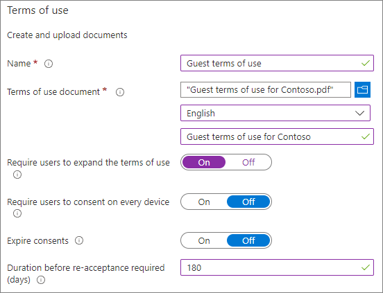 Skærmbillede af Microsoft Entra nye vilkår for anvendelse.