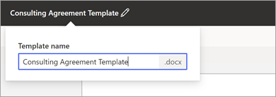 Skærmbillede af skabelonfremviseren, der viser navnet på det dokument, der skal vælges for at omdøbe.