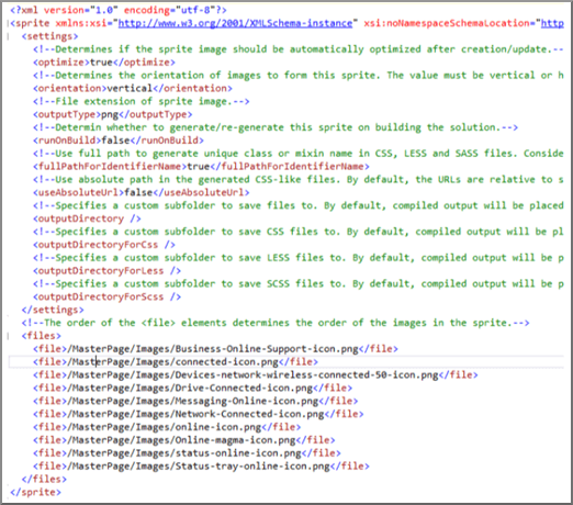 Skærmbillede af XML-filen sprite.