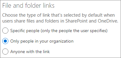 Skærmbillede af indstillingen for sharePoint-standardlinktype.