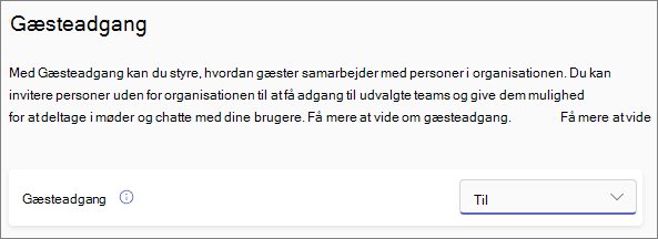 Skærmbillede af Teams-gæsteadgang til/fra.