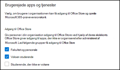 Giv brugeren adgang til indstillingerne for Office Store for EDU