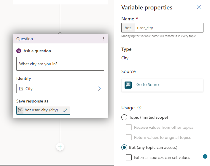 Microsoft Copilot Studio-variabel.