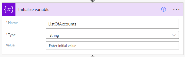 Skærmbillede af handlingen Initialiser variabel.