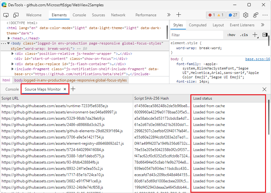 Source Maps Monitor tool, upon second load