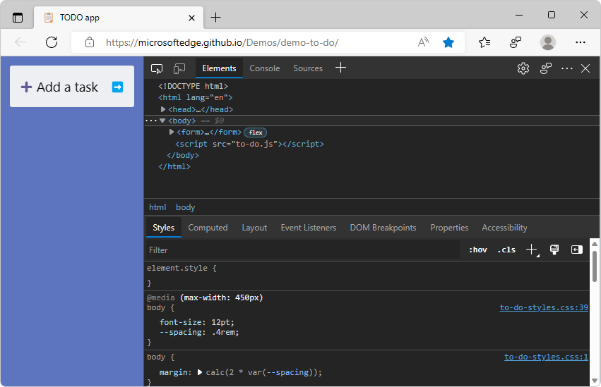 DevTools in Dark+ theme