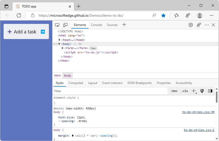 DevTools in Light+ theme