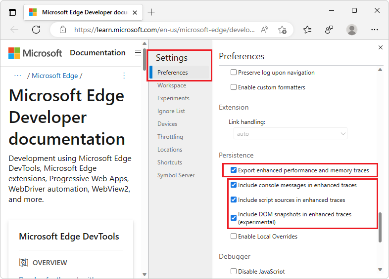 Settings > Preferences > Persistence checkboxes