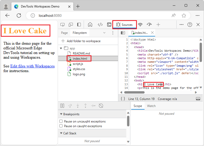 Attempting to change HTML from the DOM tree in the Elements tool