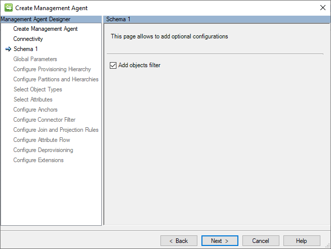 Connector settings page one image with Add objects filter checkbox checked