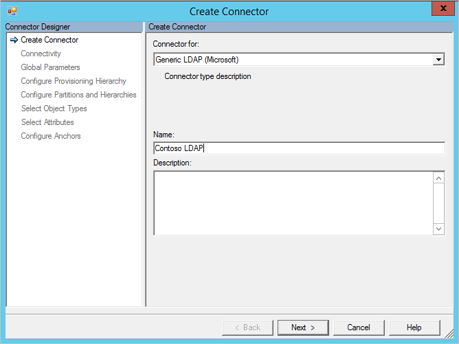 MIM Sync UI to Create a new Connector