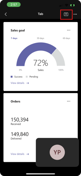 Screenshot shows meeting Stageview of the app you shared to meeting in Teams mobile.