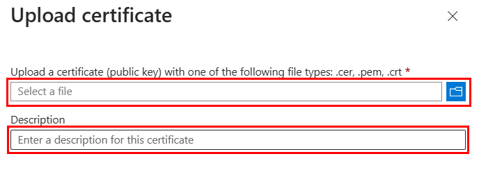 Screenshot shows the upload certificate option.