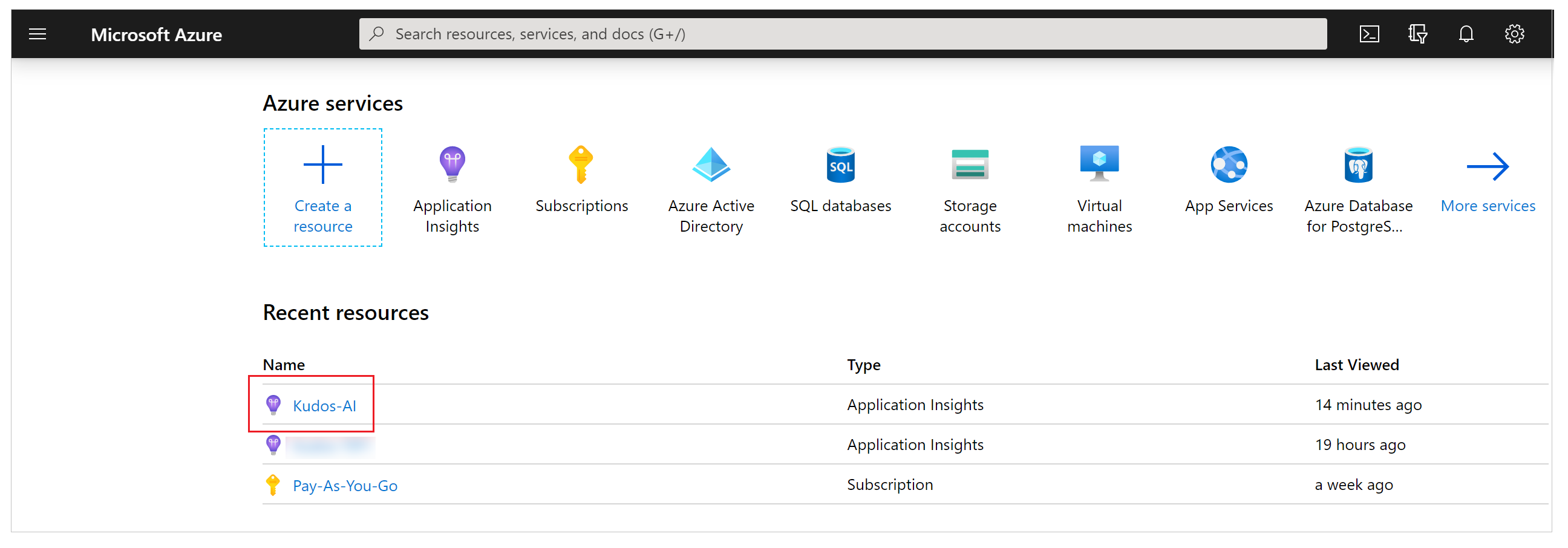 Vælg Application Insights.