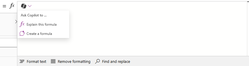 Skærmbillede af menuen Copilot-funktionalitet, der viser elementet Forklar denne formel.