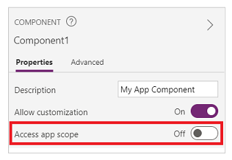 Adgang til parameter for appomfang i egenskabsruden for komponenter