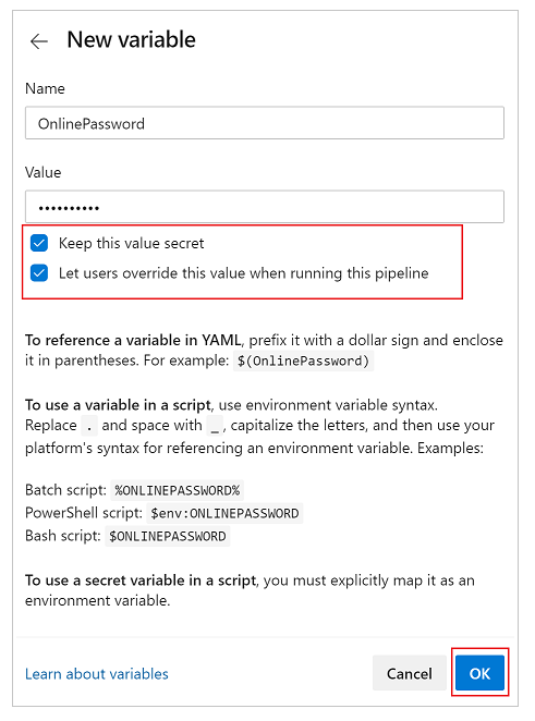 Variabler for pipeline.