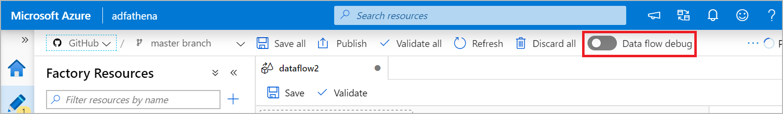 Fejlfindingstilstand for dataflow.