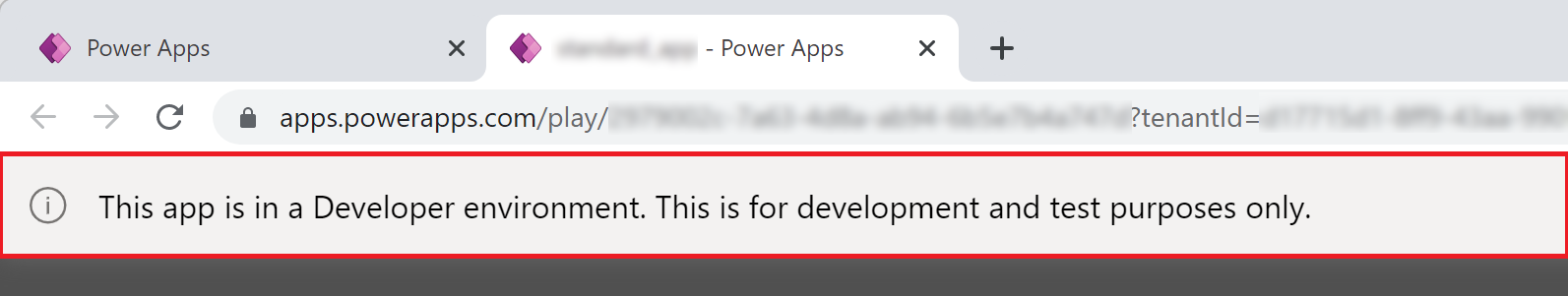 Power Apps Banner til appen Udviklermiljø.