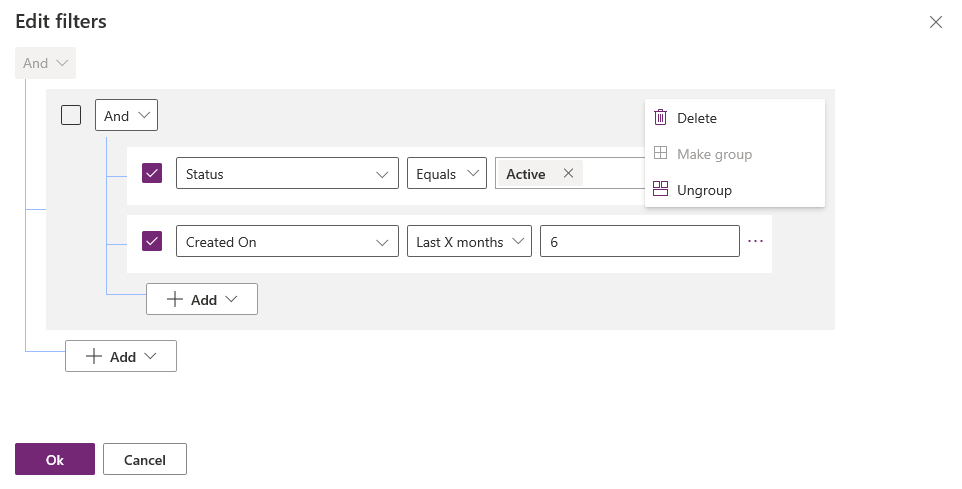 Filter for grupperet betingelse.