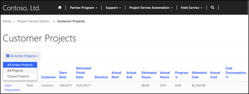 Vis projekter i en partnerportal.