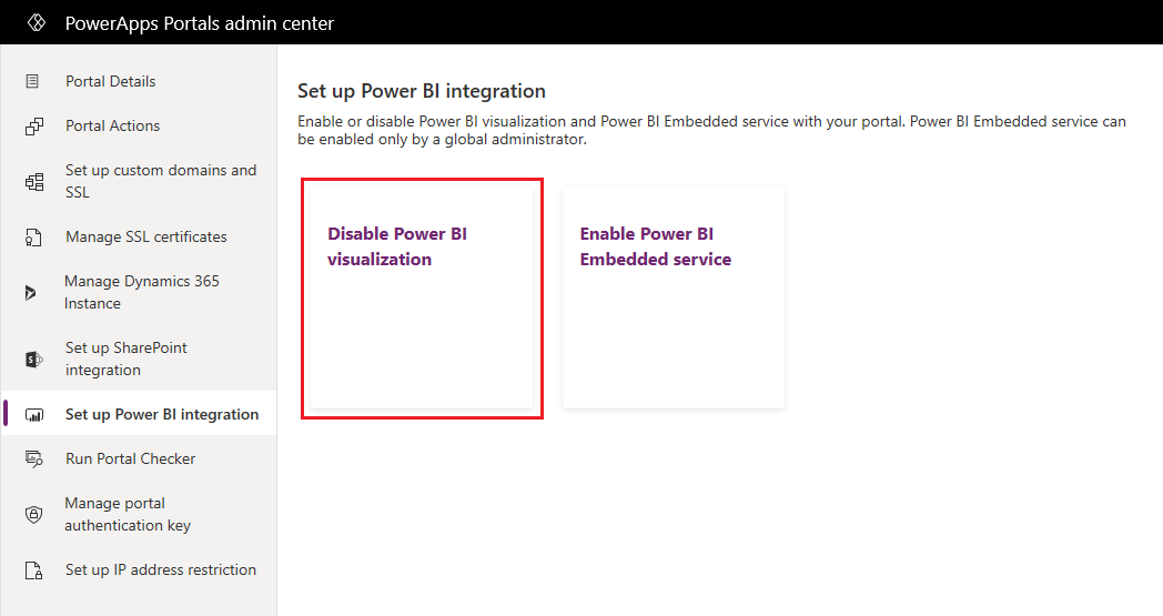 Deaktiver Power BI-visualisering.