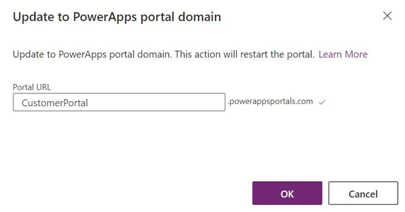 Opdater til Power Apps-portaldomæne – URL-adresse til portal.