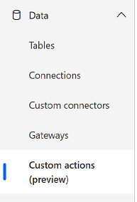 Skærmbillede af brugerdefinerede handlinger under afsnittet Data