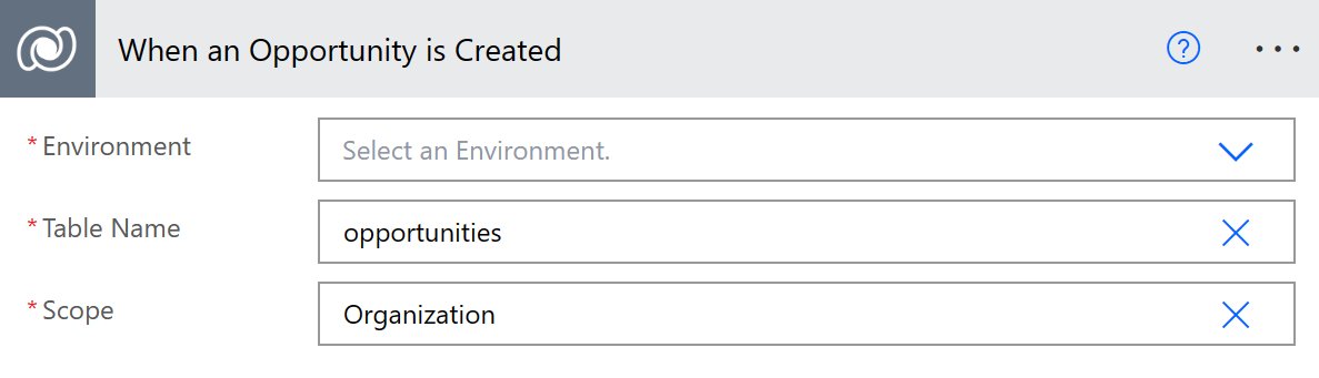 Skærmbillede af detaljerne for 'Når der oprettes en salgsmulighed'.