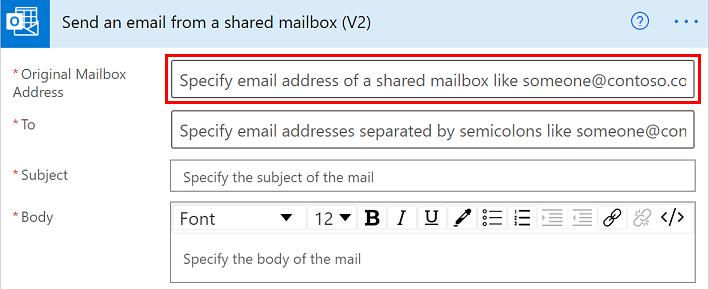 Skærmbillede, der viser kortet Send en mail fra en delt postkasse (V2).