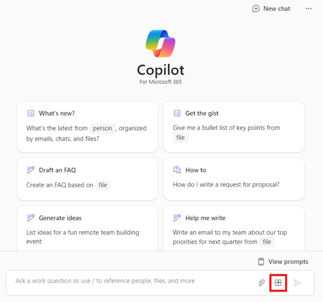 Skærmbillede af Microsoft 365 Copilot-chatappen.
