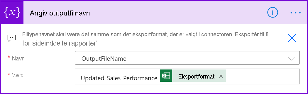 Screenshot that shows where to select the name of the report and a file extension.