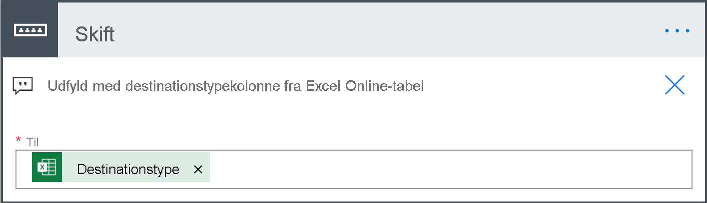 Screenshot that shows the Switch section where you populate the On box with the column in your Excel Online table.